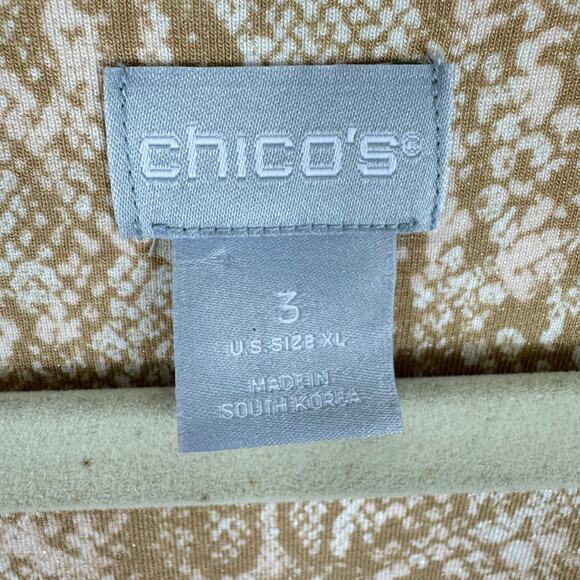 Chico's Tan Cream Snakeskin Scoop Neck Long Sleeve Rayon Stretch Pullover Top XL - Picture 4 of 5